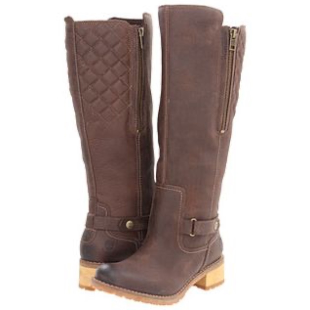 Timberland Apley Quilted Brown Tall Waterproof Boots Size 10 Distressed